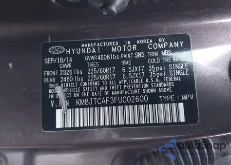 2015 Hyundai Tucson Gls z USA, uszkodzony, nr VIN KM8JTCAF3FU002600